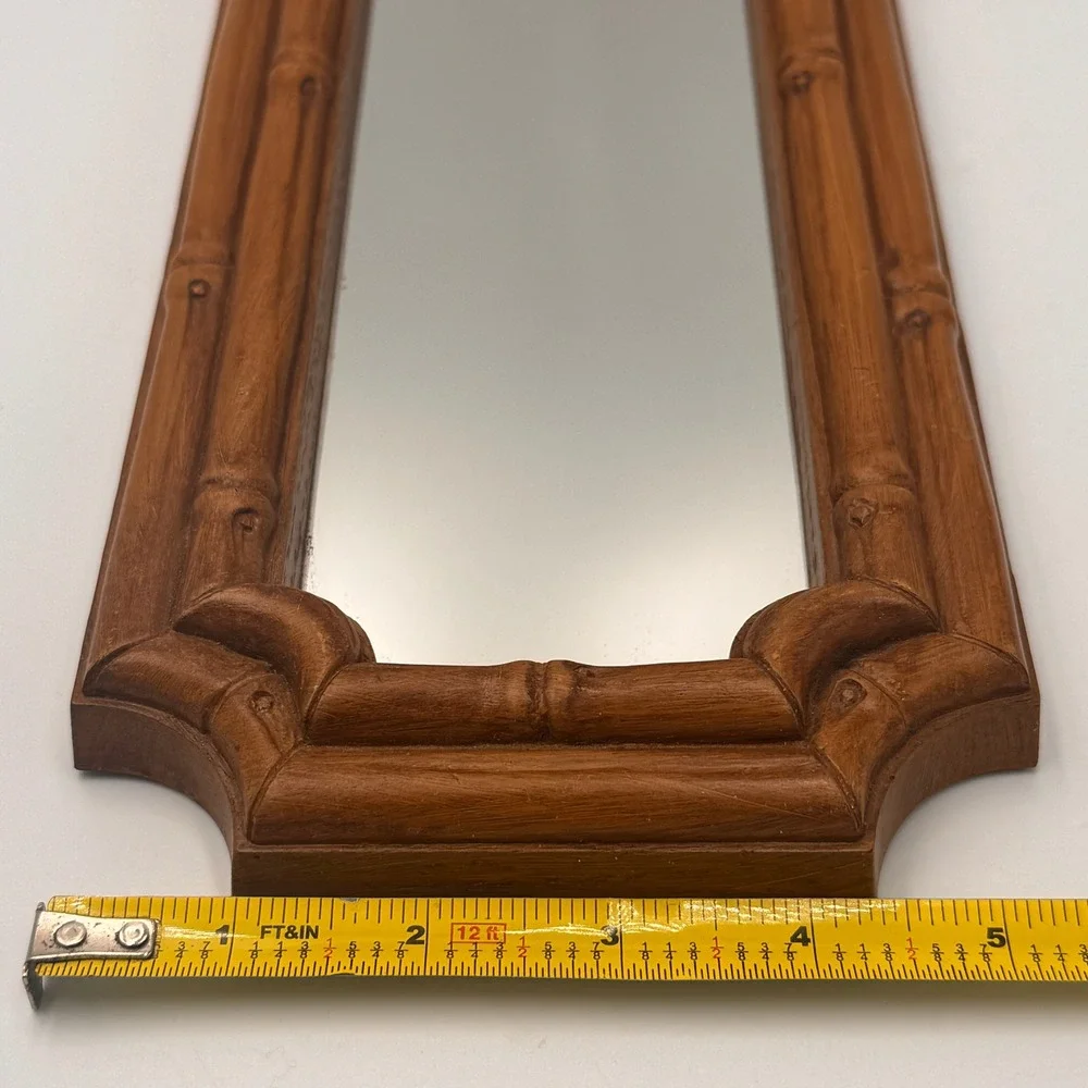 Vintage Hollywood Regency Faux Bamboo Wall Mirror Brown Chinoiserie 14x5.5 inch
